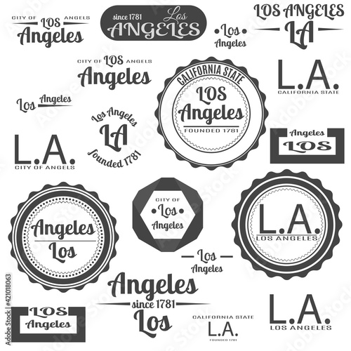 Set of grey emblem for city of Los Angeles, vector illustration.