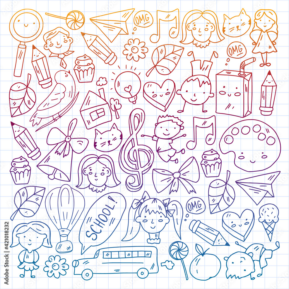 Vector pattern with items for school. Online internet education, e-learning.