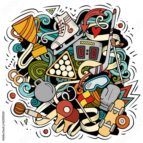 Sport cartoon doodle illustration. Funny Art design.
