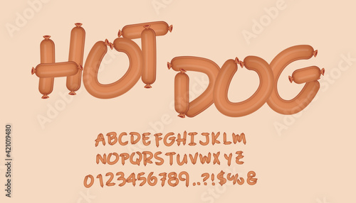 Alphabet and numerals in the form of Wiener Sausages, top view.