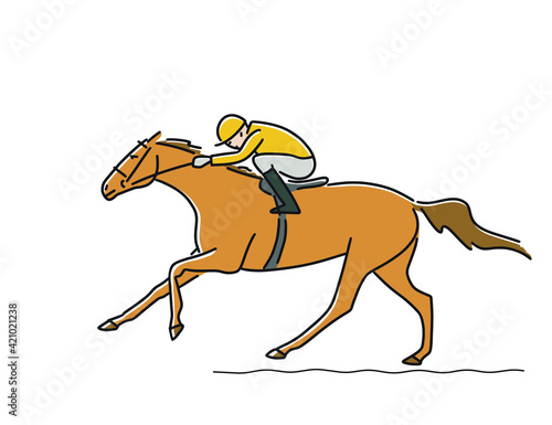 Racing horse and jockey coming to finish line, vector illustration © irinamaksimova