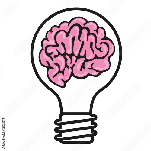 Concept de l’intelligence au service d’une idée avec le symbole d’une ampoule qui contient un cerveau.