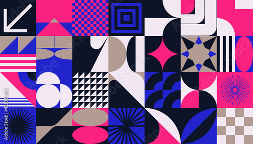 Neomodern Inspiried Artwork With Meta Design Geometric Pattern Composition