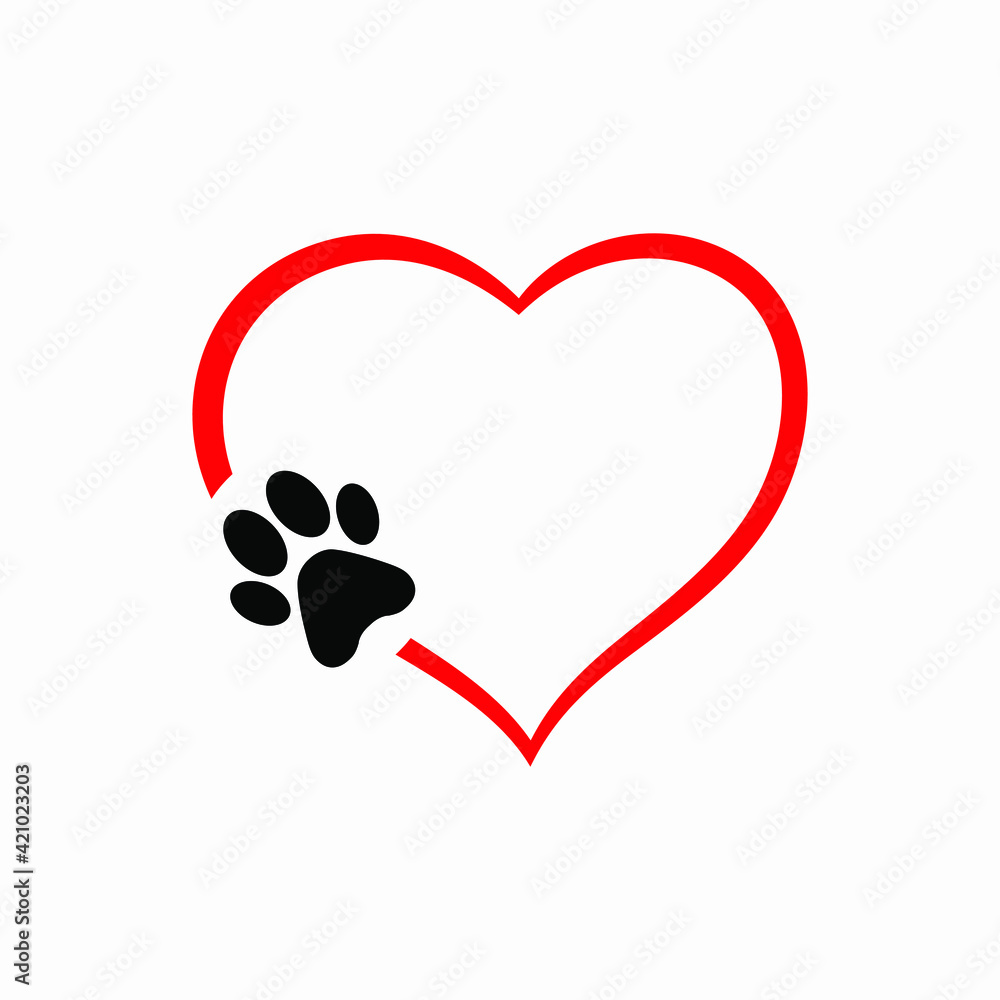 Animal Love Symbol Paw Print With Heart Isolated Vector Stock
