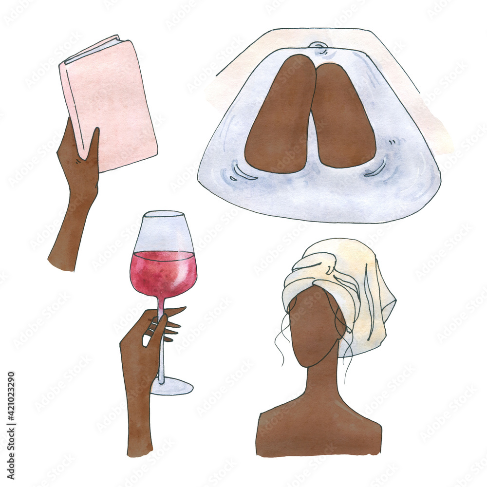 watercolor self care clipart afro girl beauty clip art healthy
