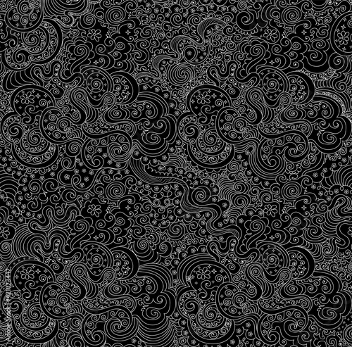 Abstract vector seamless background with curling linear ornament