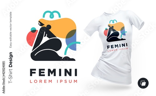 Beautiful modern woman geometric silhouette illustration with with abstract shapes. Print for clothes, posters or souvenirs
