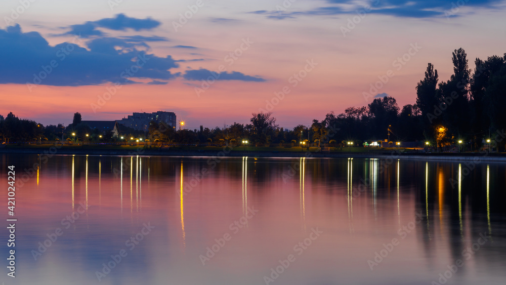 Sunset on Valea Morilor Lake in Chisinau, Moldova