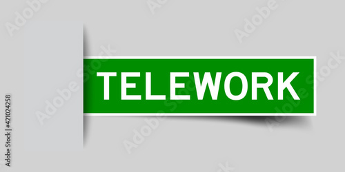 Label sticker green color in word telework that inserted in gray background