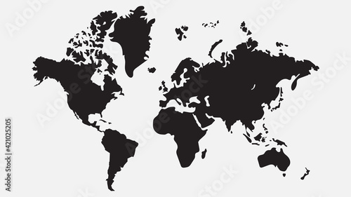 World map vector  isolated on white background. Flat Earth  gray map template for web site pattern  anual report  inphographics. Globe similar worldmap icon. Travel worldwide  map silhouette backdrop.