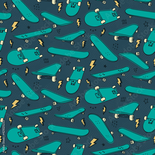 Skateboard pattern - seamless board sport doodle style illustration design