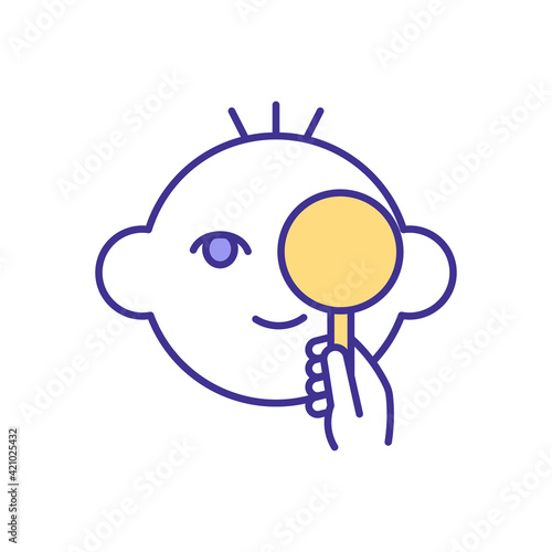 Child eyes test RGB color icon. Optician checking how far and clearly kid can see objects. Special eye care clinical service. Health diagnosis. Isolated vector illustration