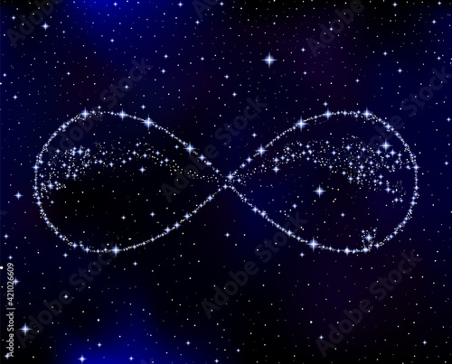 Vector infinity sign made of stars on the deep space background