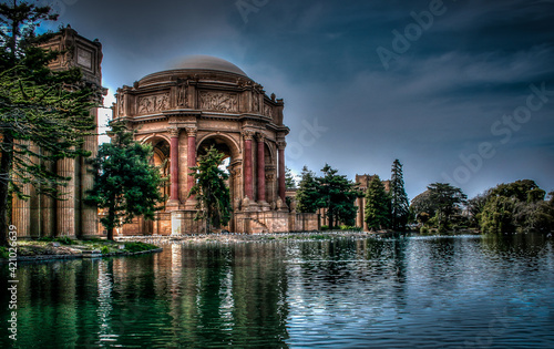 Reflection of The Palace of Fine Arts in arts district of San Francisco