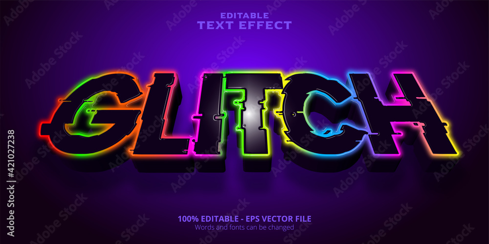 Neon style editable text effect glitch text