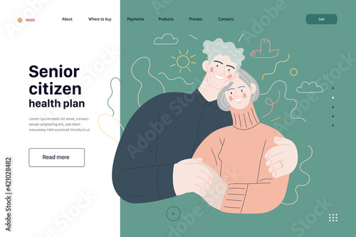 Medical insurance template - senior citizen health plan. Flat vector