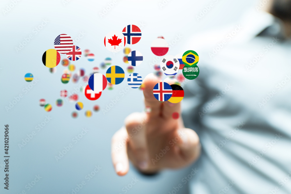 World map with all states and their flags World map with all states and their flags