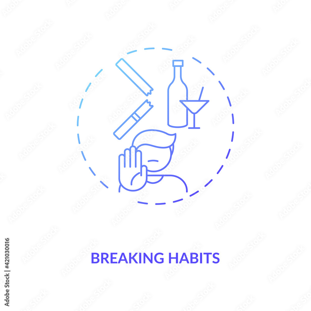Breaking habits concept icon. Identifying triggers idea thin line illustration. Habitual behaviors. Leaving comfort zone. Inspiring and coaching. Vector isolated outline RGB color drawing Breaking habits concept icon. Identifying triggers idea thin line illustration. Habitual behaviors. Leaving comfort zone. Inspiring and coaching. Vector isolated outline RGB color drawing