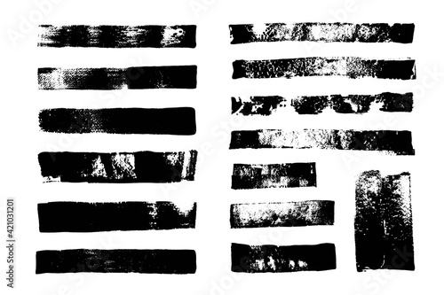 Set of grunge backgrounds. Brush strokes. Dirty texture. Black grungy backdrop, rough borders, distressed texture.