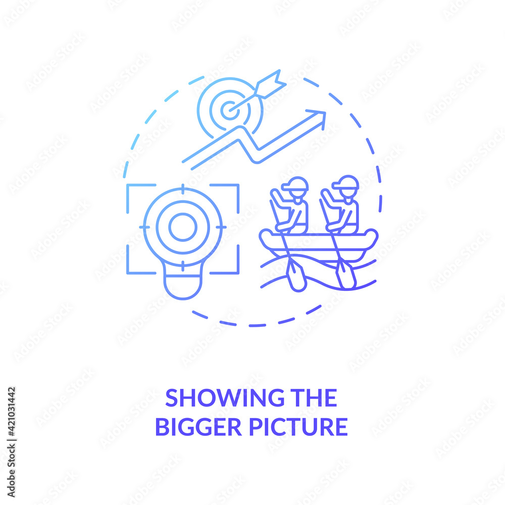 Showing bigger picture concept icon. Important work of employee idea thin line illustration. Worker job satisfaction and engagement. Motivation. Vector isolated outline RGB color drawing Showing bigger picture concept icon. Important work of employee idea thin line illustration. Worker job satisfaction and engagement. Motivation. Vector isolated outline RGB color drawing