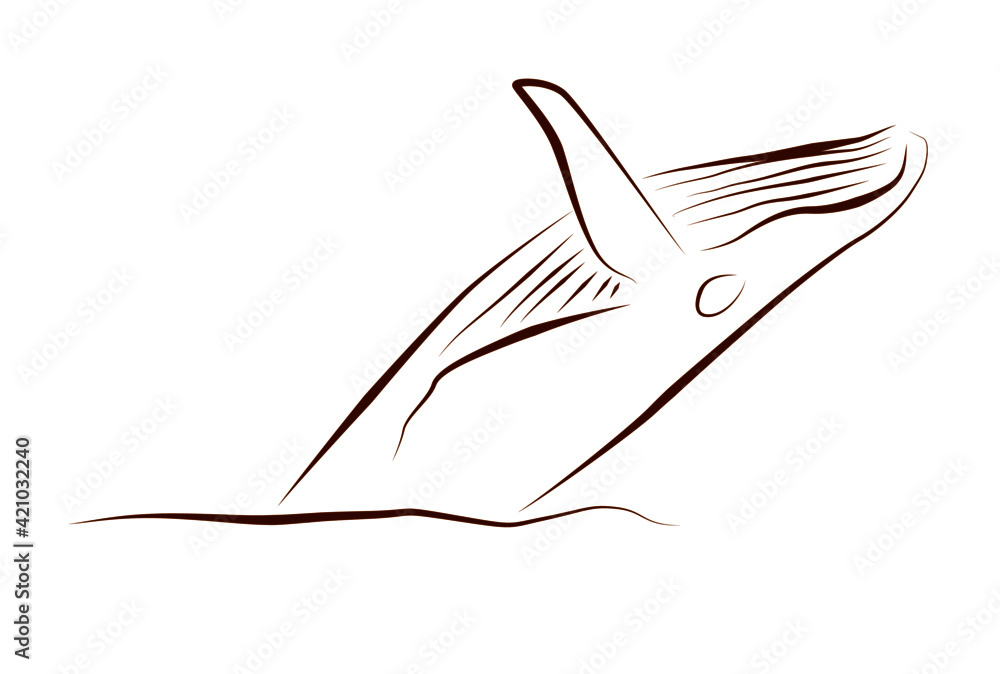 Obraz premium 海面よりジャンプするクジラの線画イラスト