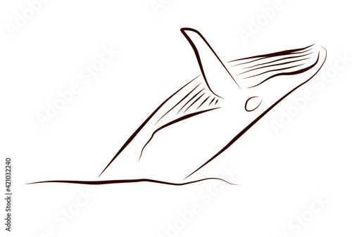 海面よりジャンプするクジラの線画イラスト