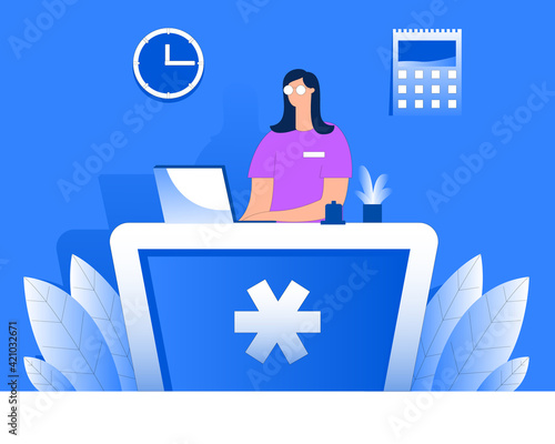Medical receptionist illustration, Receptionist at medical center,  hospital receptionist vector concept