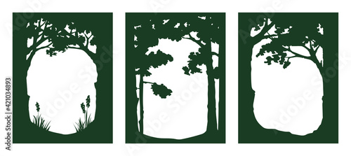 Forest - graphic vector illustration. Design elements with a trees. Frame, border.	
