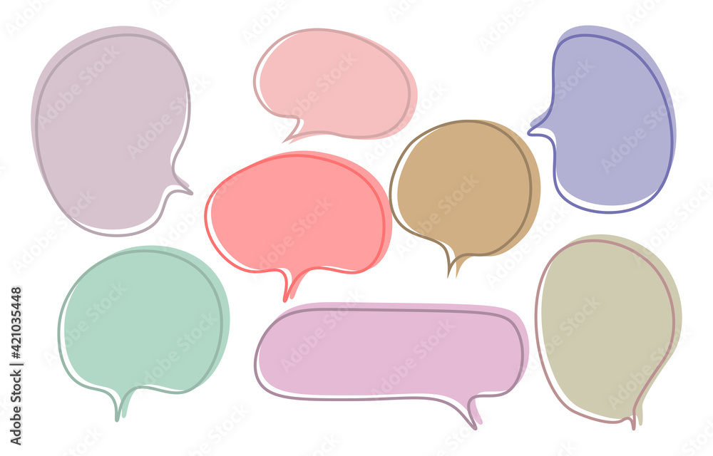 minimal pastel empty speech bubbles set, black outline on a white background, vector speaking or talk bubble, Doodle style minimal pastel empty speech bubbles set, black outline on a white background, vector speaking or talk bubble, Doodle style