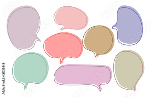 minimal pastel empty speech bubbles set, black outline on a white background, vector speaking or talk bubble, Doodle style