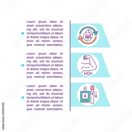 Intermittent fasting benefits concept icon with text. HGH increase. Cellular repair. Insulin reduction. PPT page vector template. Brochure, magazine, booklet design element with linear illustrations