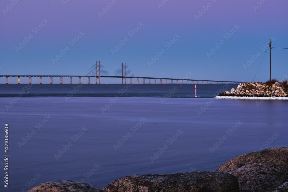 Fototapeta premium Oresund bridge winter, frozen sea.