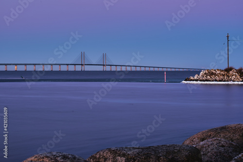 Oresund bridge winter  frozen sea.