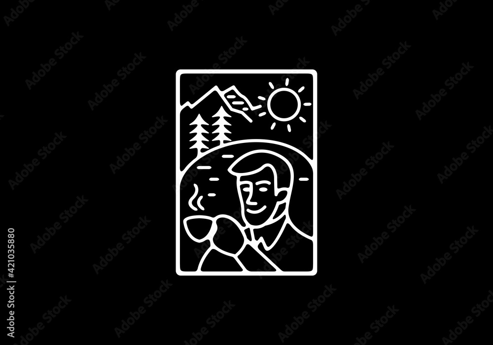 White and black color line art style illustration of drinking coffee White and black color line art style illustration of drinking coffee