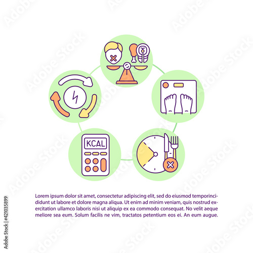 Intermittent fasting concept icon with text. Dietary strategy. Weight loss. Eating intervals. PPT page vector template. Brochure, magazine, booklet design element with linear illustrations