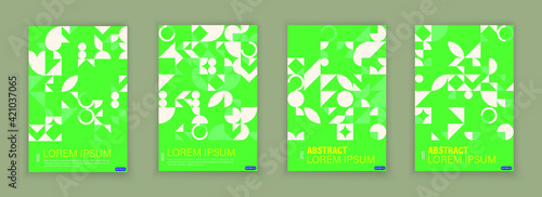 Set of abstract bauhaus geometric pattern with green and yellow shapes isolated on colorful background art vector design