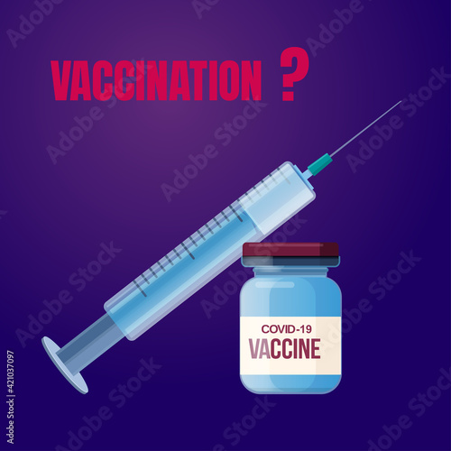 Syringe and bottle with vaccine on dark background
