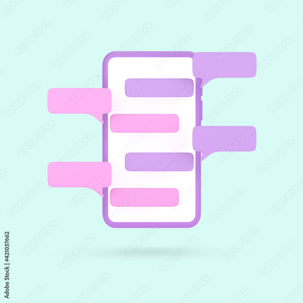 Smartphone with messages. Phone on a blue background. 3d rendering. Smartphone with messages. Phone on a blue background. 3d rendering.