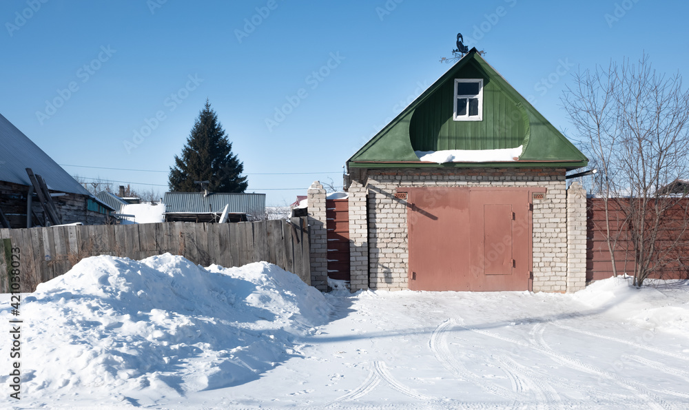 winter landscape village houses covered with snow