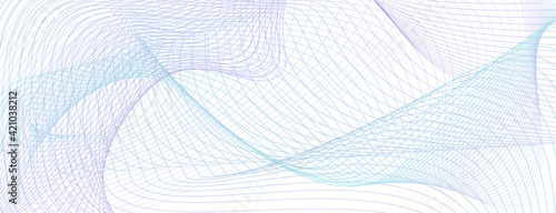 Light violet, blue tangled curves, net pattern. Vector colored watermark. Squiggly lines. Technology background. Abstract guilloche design for voucher, cheque, certificate, landing page, banner. EPS10