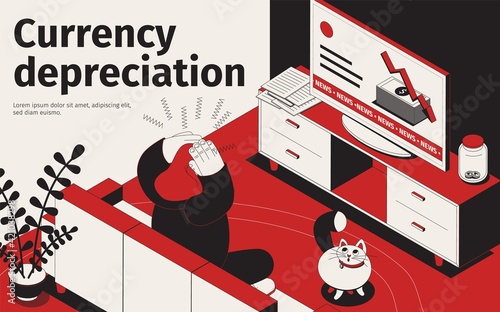 Currency depreciation isometric composition