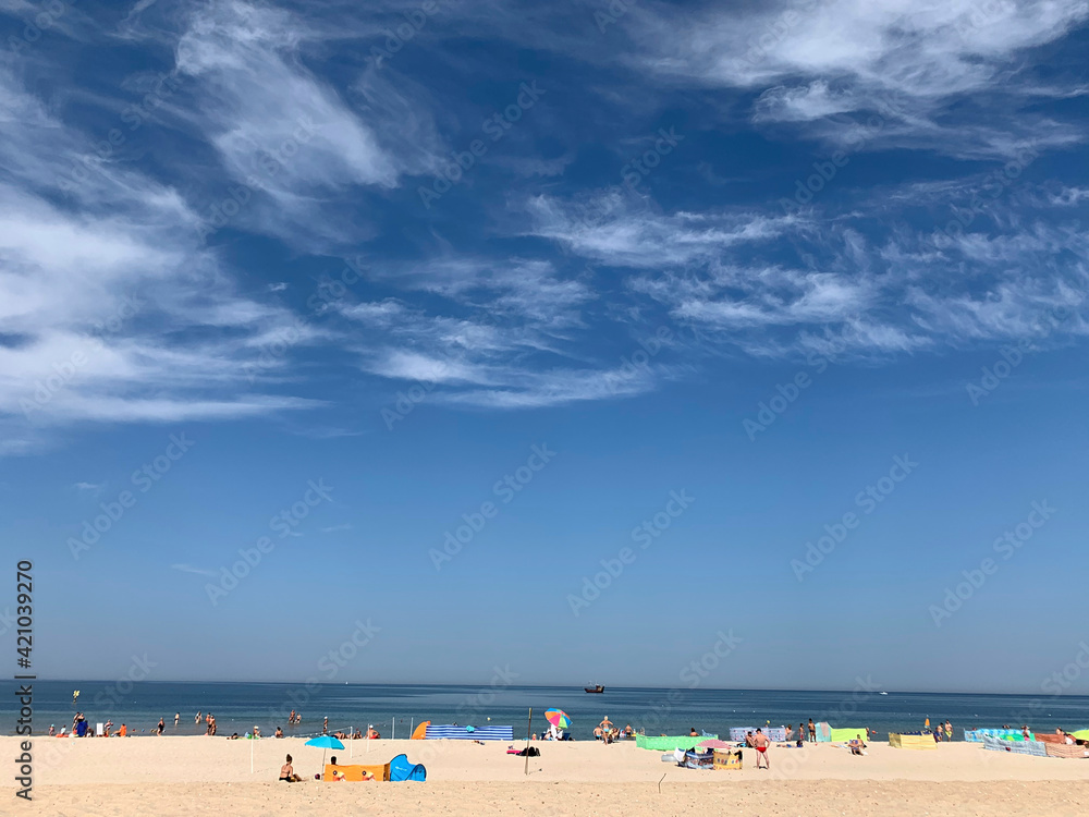 Sandy beach and blue sky 