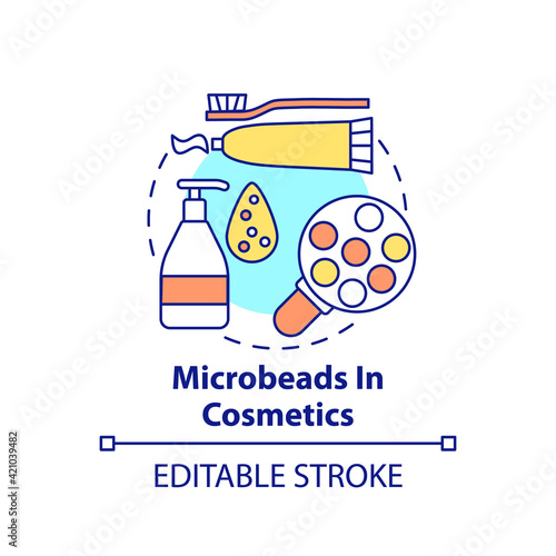 Microbeads in cosmetics concept icon. Microplastics sources idea thin line illustration. Ecology problem. Harmful pollution. Vector isolated outline RGB color drawing. Editable stroke
