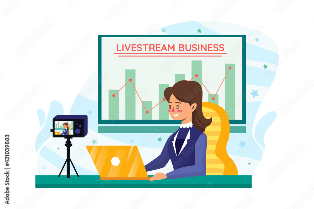 Businesswoman coaching online in front of a video camera. Businesswoman coaching online in front of a video camera.