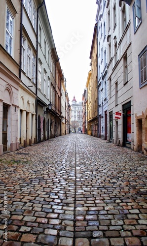 Prague, Czech Republic: Cobblestones pave this deserted alley. 