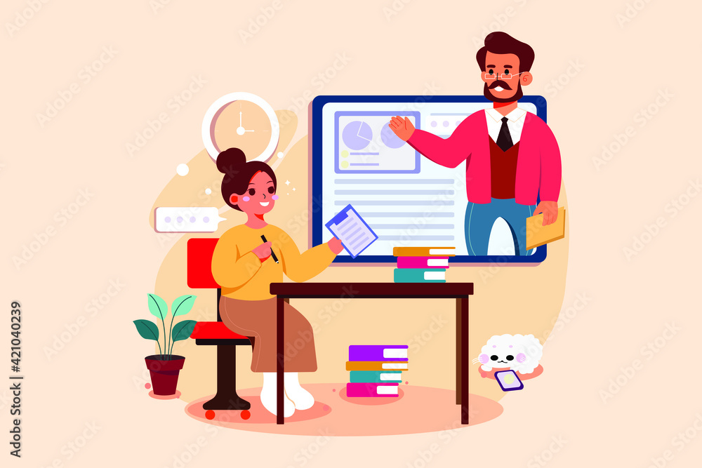 Students learning and discussing with online teacher. Students learning and discussing with online teacher.