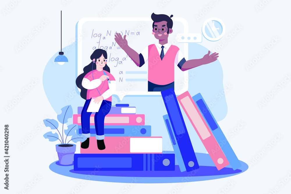 The girl learn online math tutoring illustration. The girl learn online math tutoring illustration.