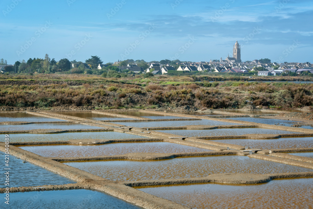 Ταπετσαρία Landscape of salt marshes and village of Batz sur Mer near Guerande in France