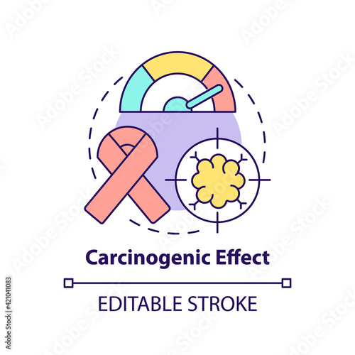 Carcinogenic effect concept icon. Microplastics health effects idea thin line illustration. Toxic effect. Harmful impact on human. Vector isolated outline RGB color drawing. Editable stroke