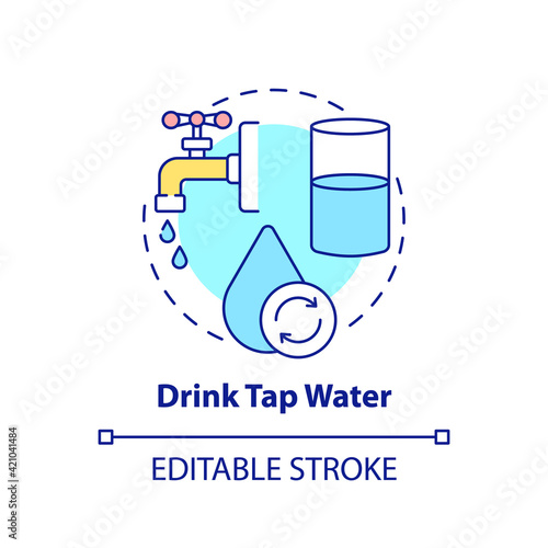 Drink tap concept icon. Avoiding microplastics tips idea thin line illustration. Nature saving mesures. Ecology problem. Climate change. Vector isolated outline RGB color drawing. Editable stroke